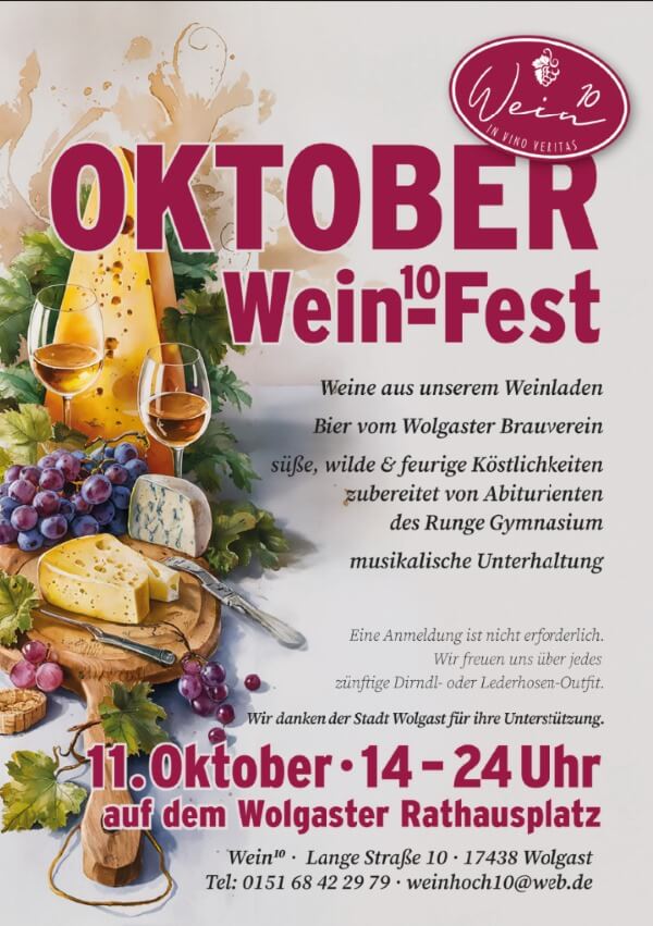 Oktober Weinfest Weinhoch10 Wolgast Marktplatz 2025